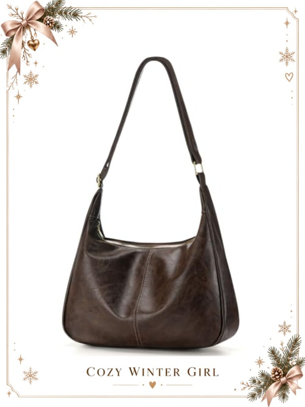 PU Leather Hobo Shoulder Bag Vegan Slouchy Purse Adjustable Strap